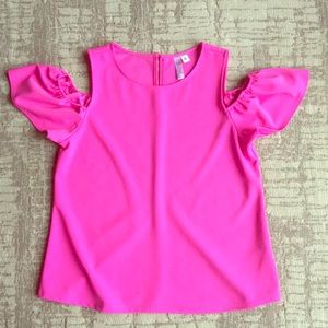 Francesca’s pink cold shoulder blouse